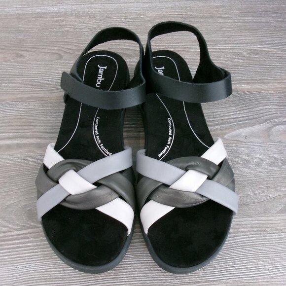 Like New Jambu HELENA Leather Sandals Grey White Black 10.5 / 11 APMA Approved - Picture 1 of 15